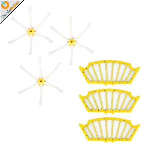 Pack 3 cepillos 6 aspas y 3 filtros para Roomba 500