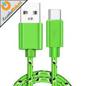 Cable USB tipo C de nylon trenzado en color verde de 1m