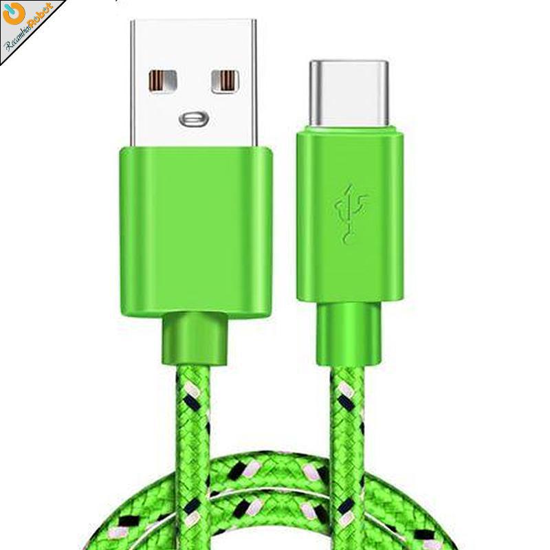 Cable USB tipo C de nylon trenzado en color verde de 1m